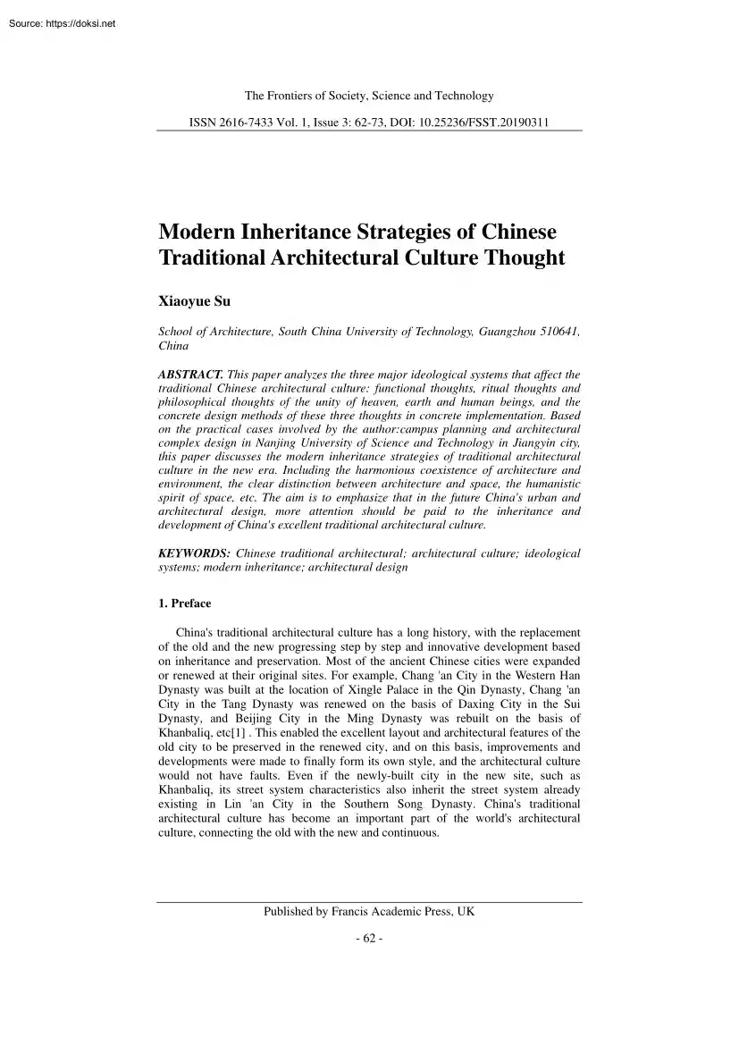 Xiaoyue Su - Modern Inheritance Strategies of Chinese Traditional Architectural Culture Thought
