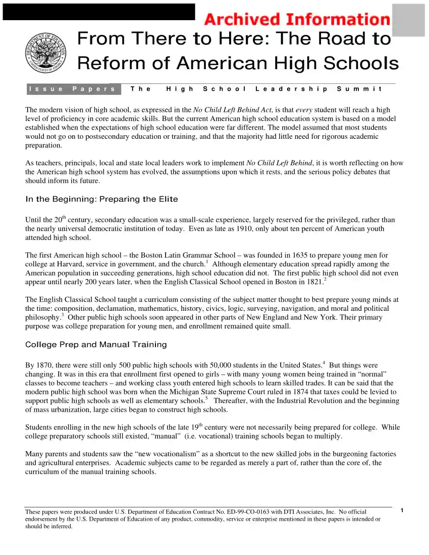 From There to Here, The Road to Reform of American High Schools