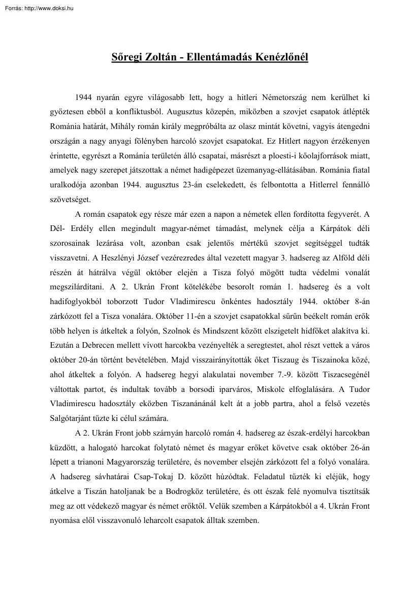 Sőregi Zoltán - Ellentámadás Kenézlőnél