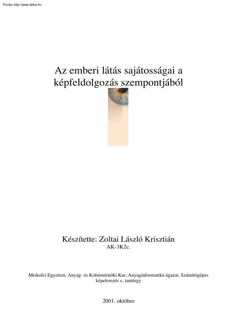 Zoltai László Krisztián - Az emberi látás sajátosságai képfeldolgozási szempontból