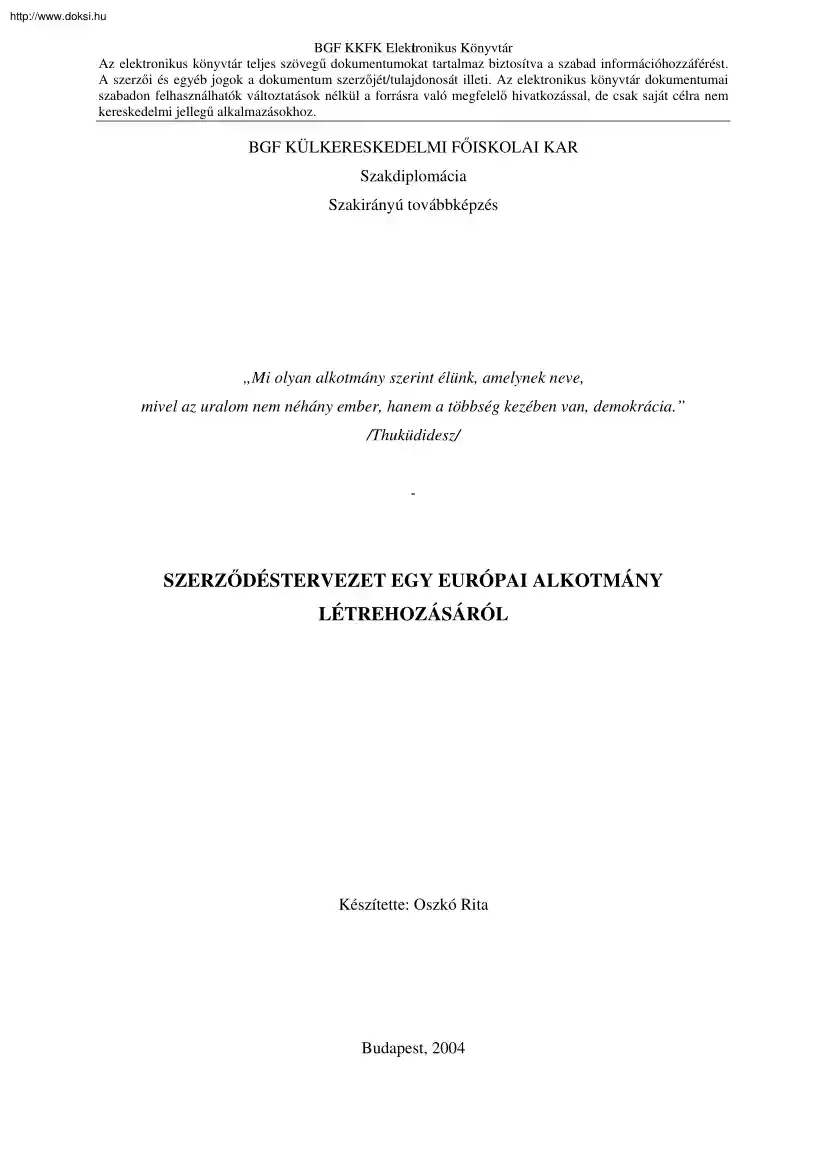Oszkó Rita - Szerződéstervezet egy európai alkotmány létrehozásáról