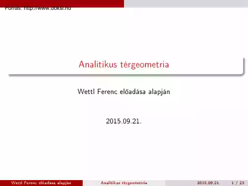 Wettl Ferenc - Analitikus térgeometria