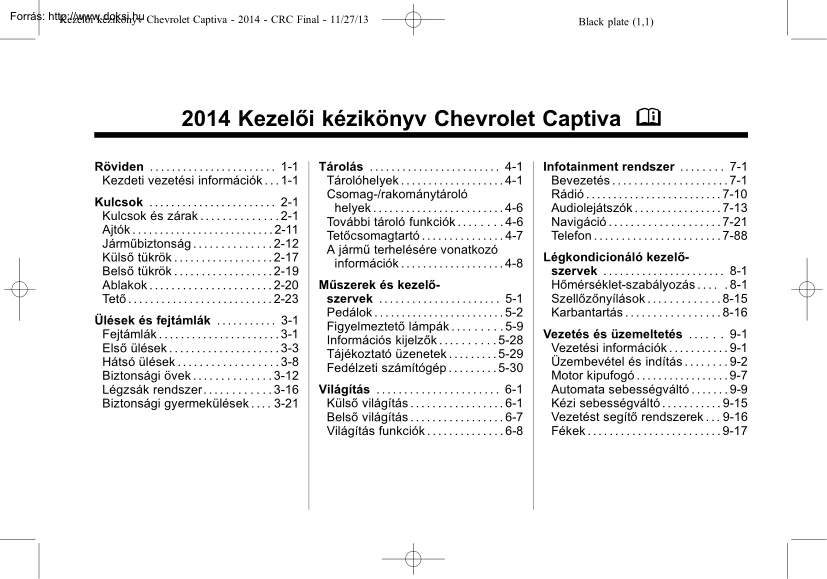 Chevrolet Captiva kezelői kézikönyv
