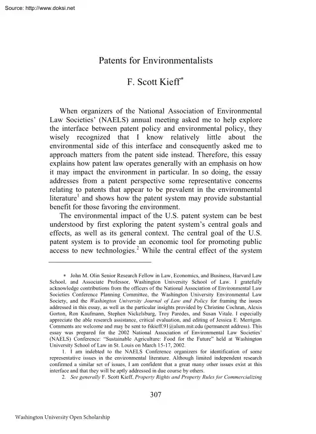 F. Scott Kieff - Patents for Environmentalists