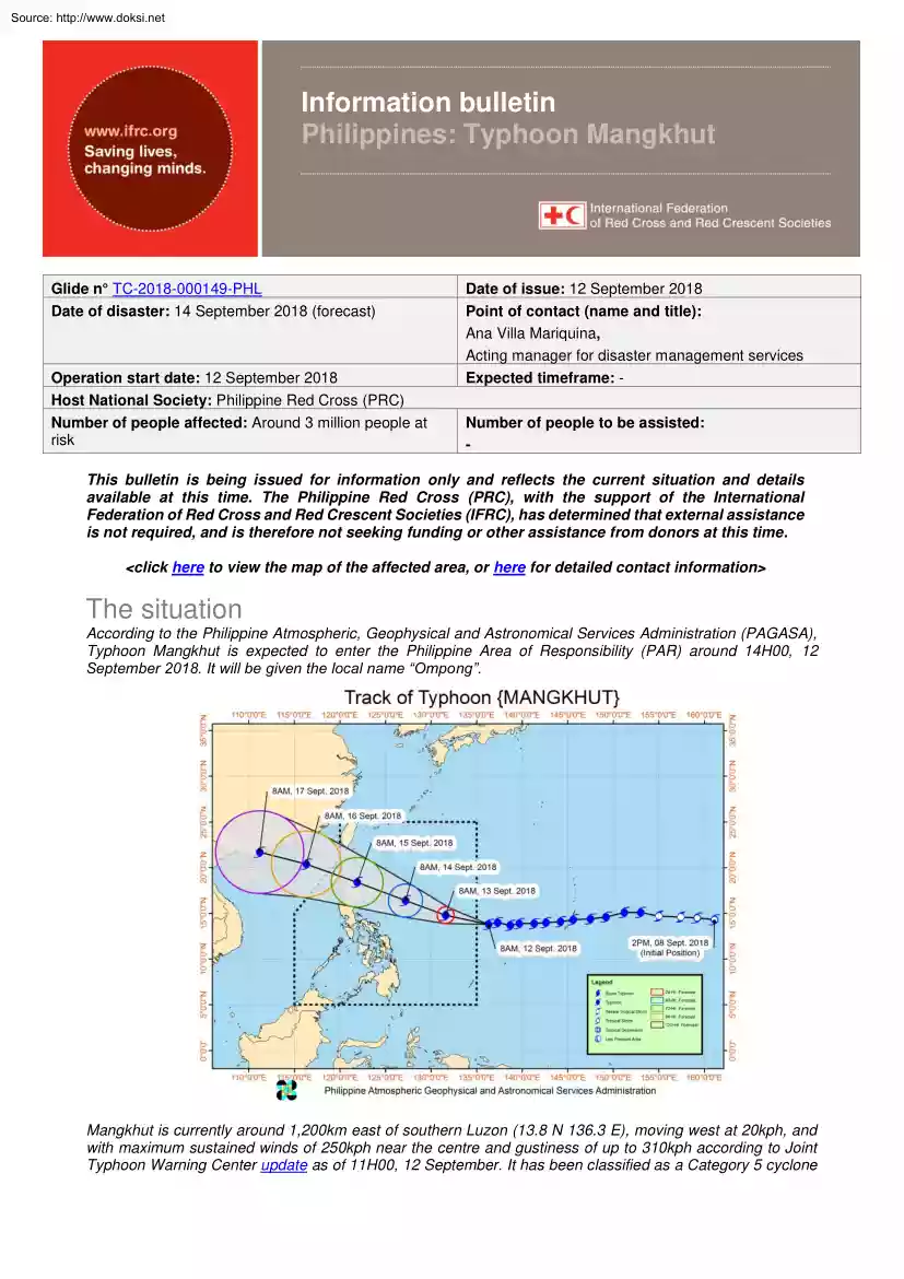 Philippines, Typhoon Mangkhut, Information Bulletin