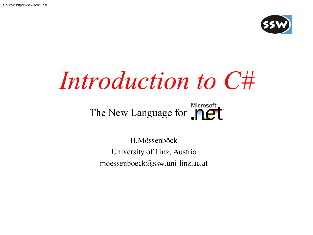 H. Mössenböck - Introduction to C#