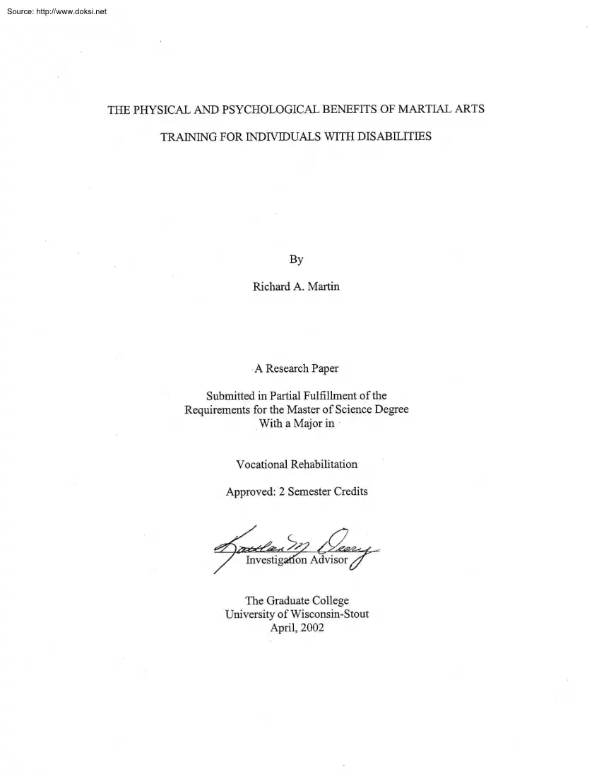 Richard A. Martin - The Physical and Psychological Benefits of Martial Arts Training for