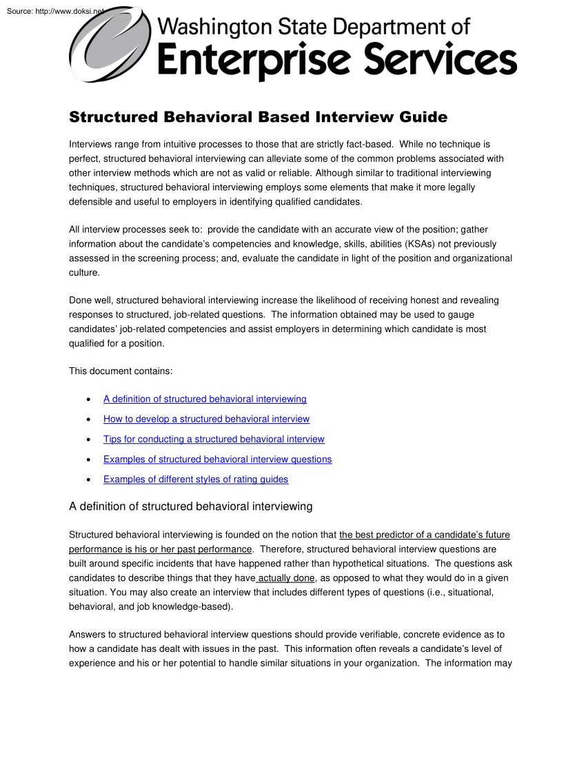 Structured Behavioral Based Interview Guide