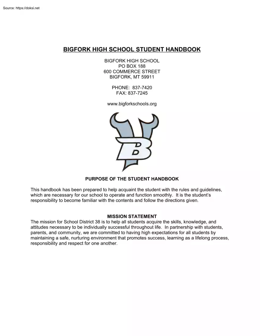 Bigfork High School, Student Handbook