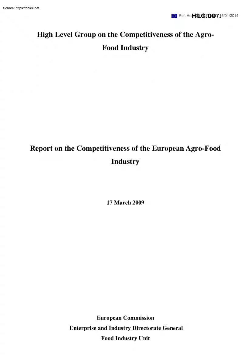 Report on the Competitiveness of the European Agro-Food Industry
