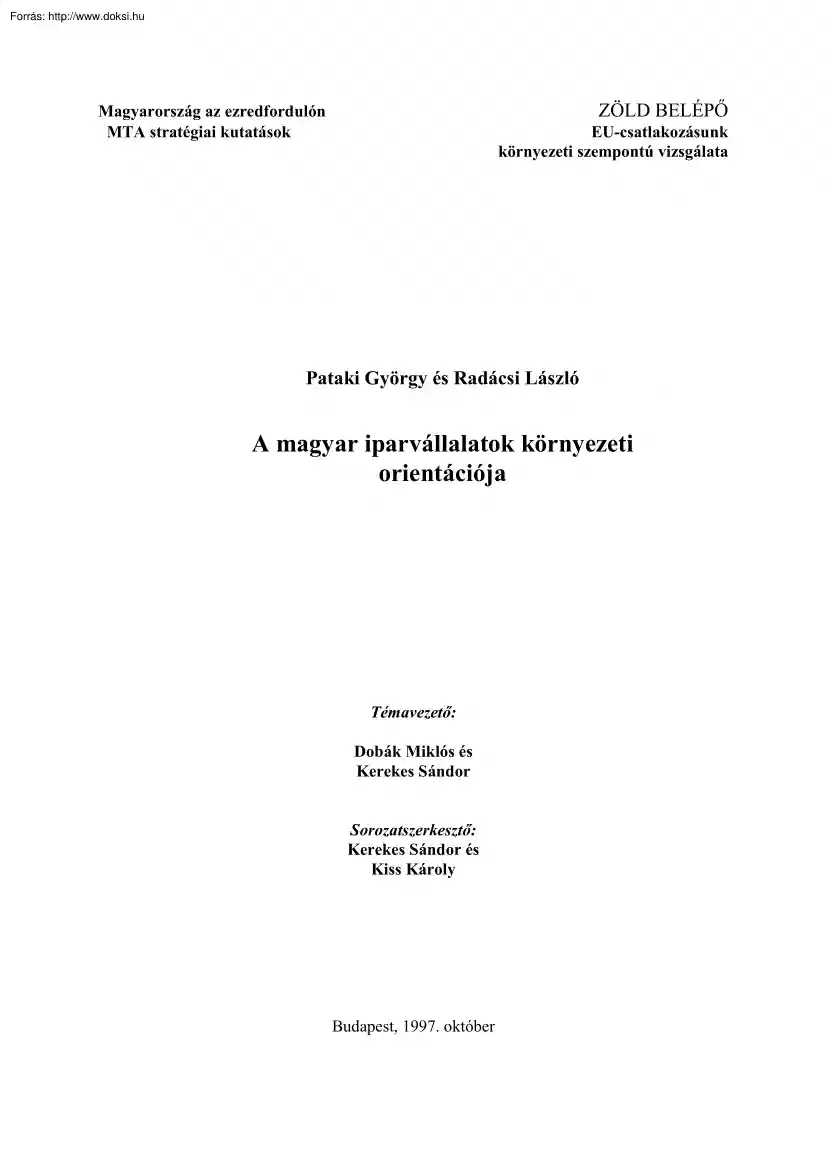 Pataki-Radácsi - A magyar iparvállalatok környezeti orientációja