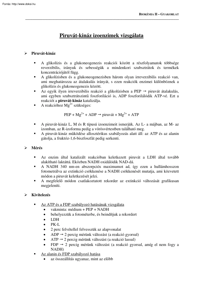 Piruvát-kináz izoenzimek vizsgálata