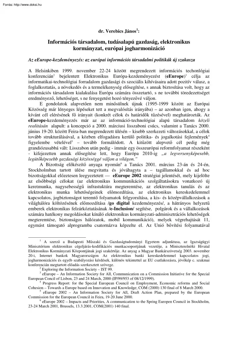 Dr. Verebics János - Információs társadalom, tudásalapú gazdaság, elektronikus kormányzat