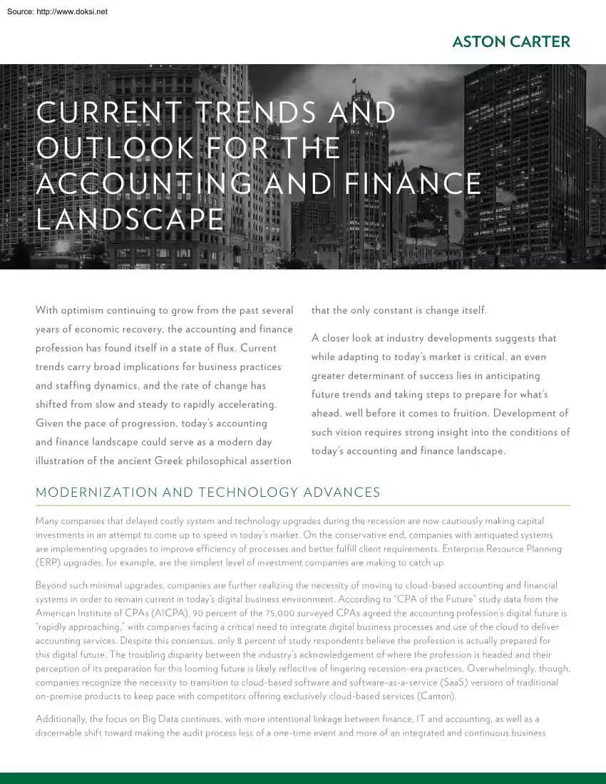 Current Trends and Outlook for the Accounting and Finance Landscape