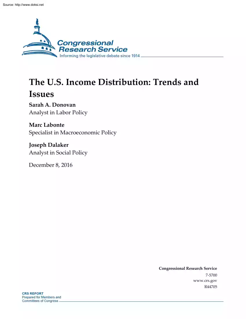 Donovan-Labonte-Dalaker - The U.S. Income Distribution, Trends and Issues