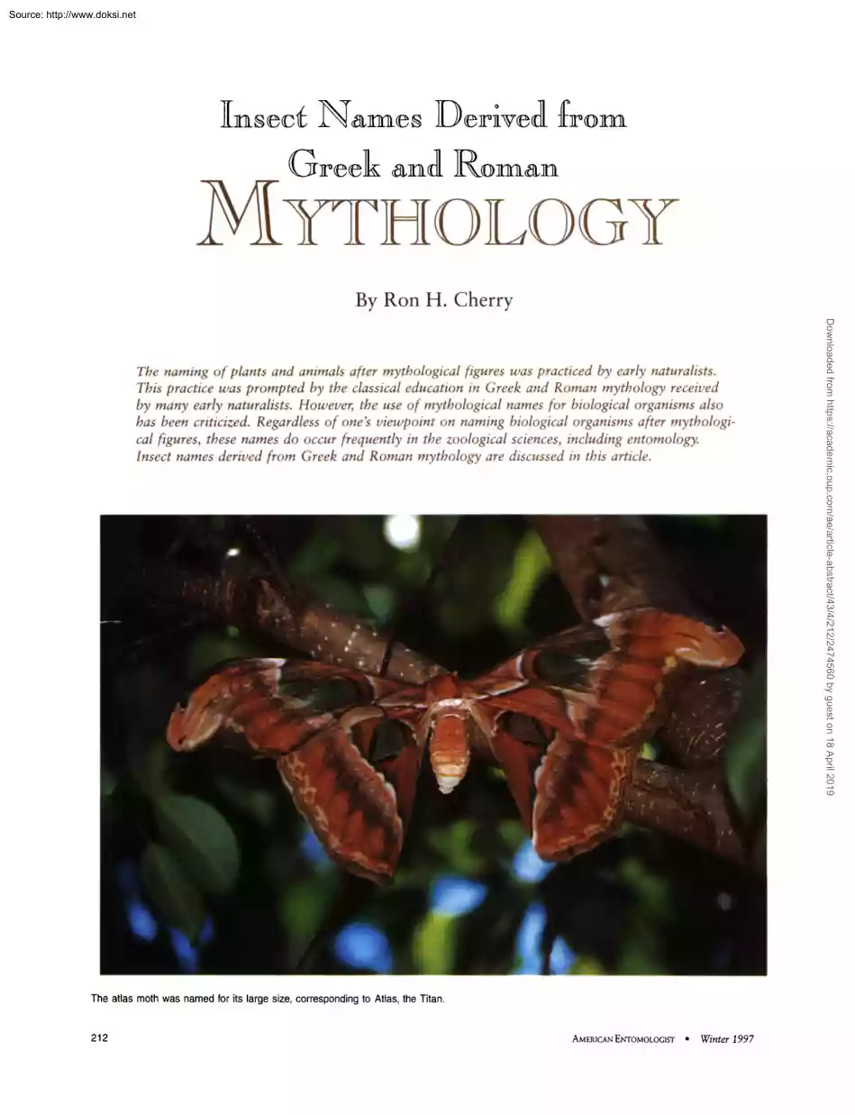 Ron H. Cherry - Insect names derived from Greek and Roman Mythology