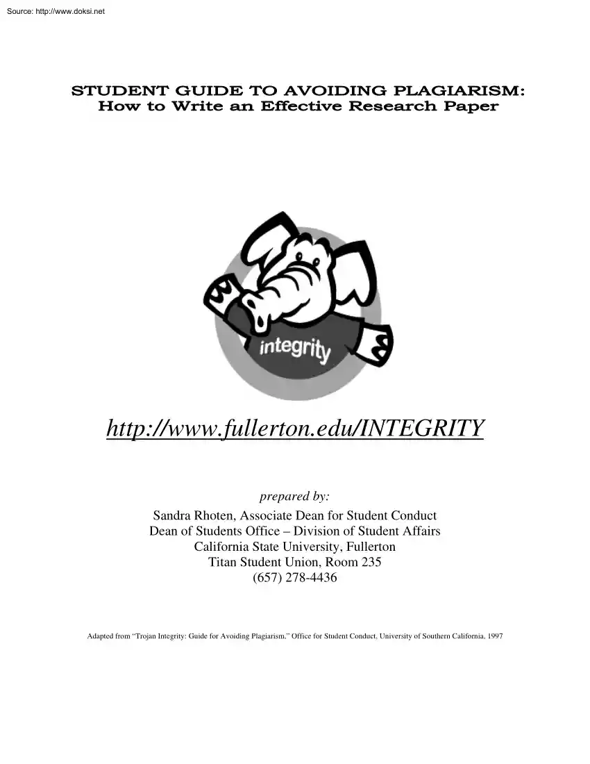 Student Guide to Avoiding Plagiarism, How to Write and Effective Research Paper