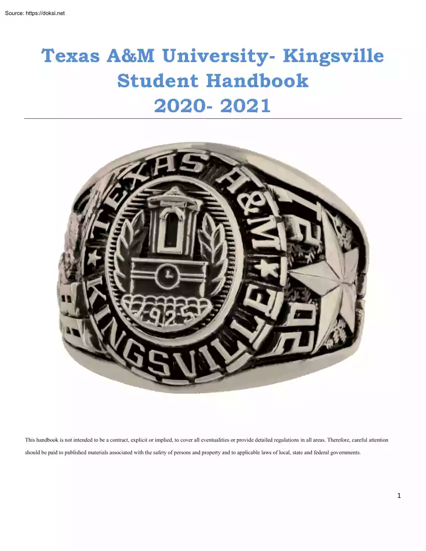 Texas A and M University Kingsville, Student Handbook
