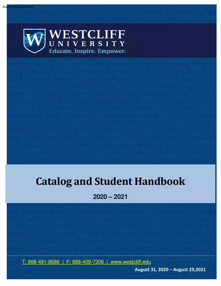Westcliff University, Catalog and Student Handbook