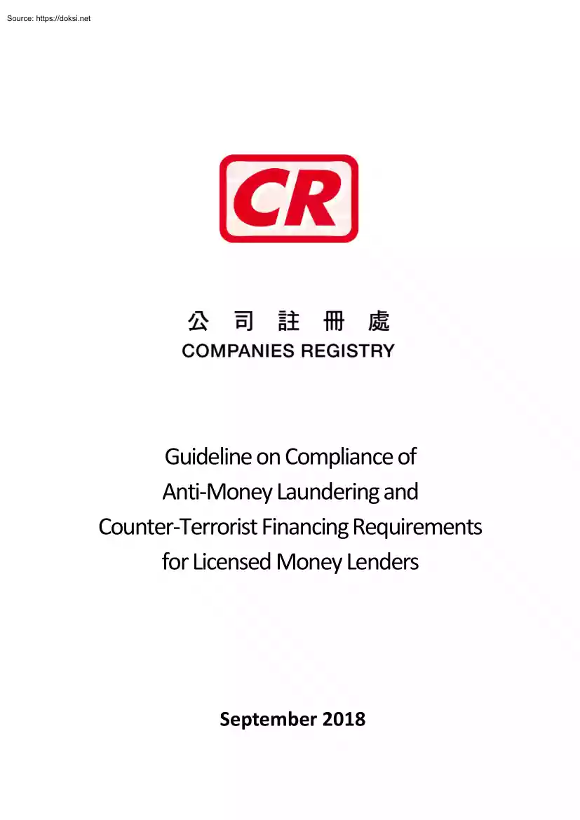 Guideline on Compliance of Anti-Money Laundering and Counter-Terrorist Financing Requirements for Licensed Money Lenders