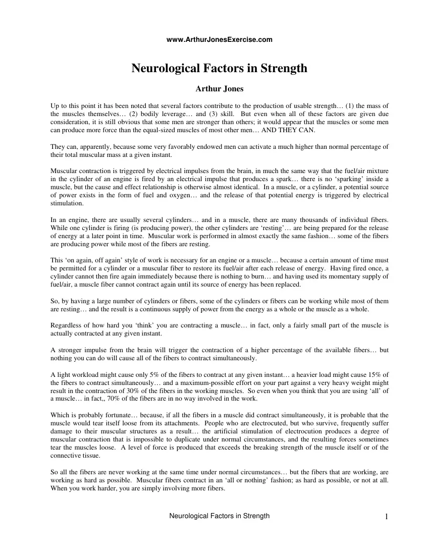 Arthur Jones - Neurological Factors in Strength
