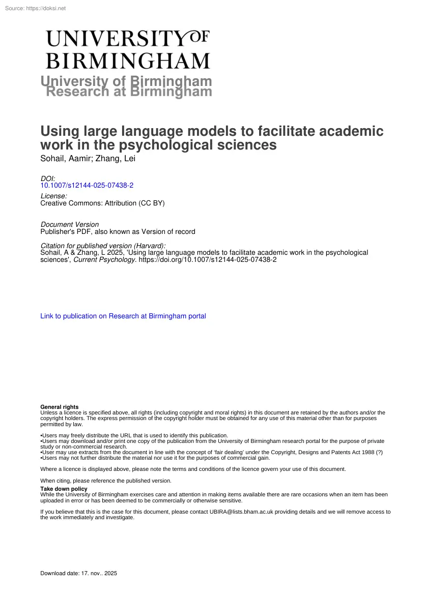 Using large language models to facilitate academic work in the psychological sciences