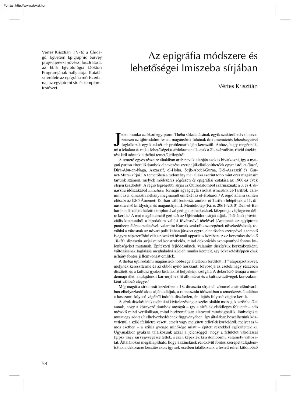 Vértes Krisztián - Az epigráfia módszere és lehetőségei Imiszeba sírjában