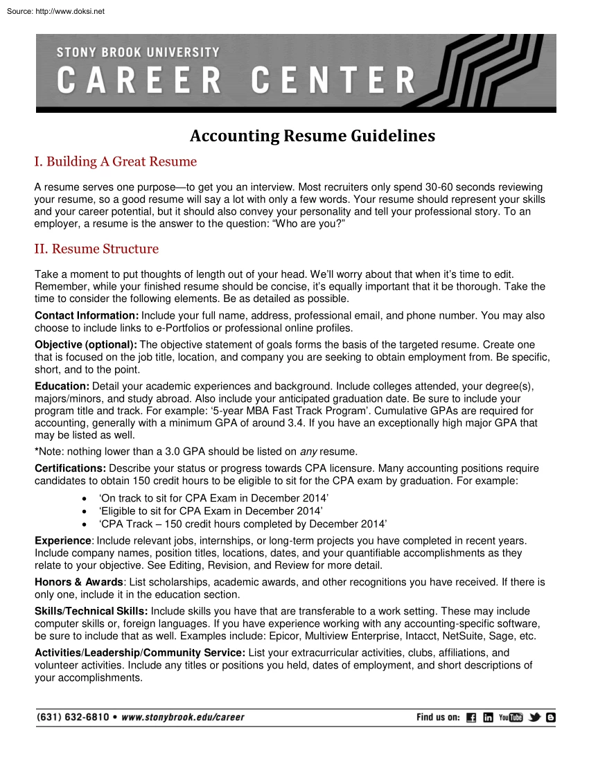 Accounting Resume Guidelines