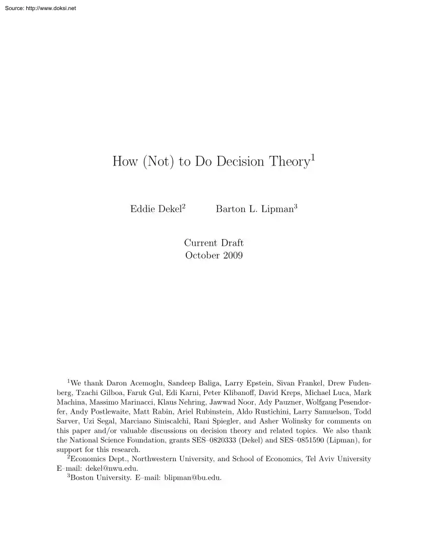 Dekel-Lipman - How not to Do Decision Theory