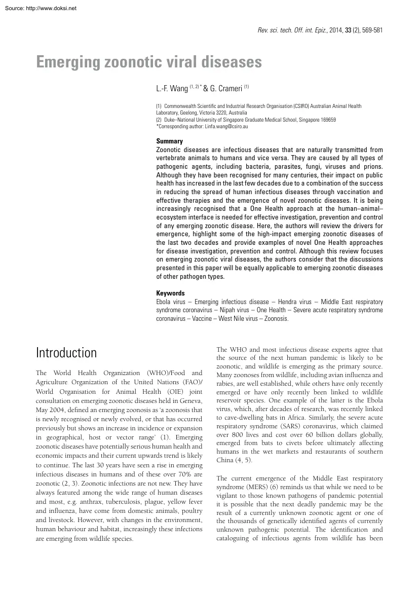 Wang-Crameri - Emerging zoonotic viral diseases