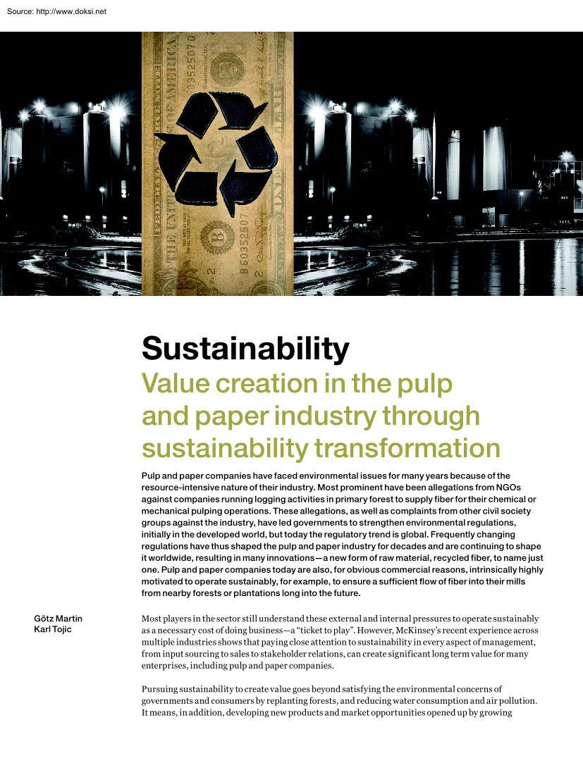 Sustainability Value Creation in the Pulp and Paper Industry Through Sustainability Transformation