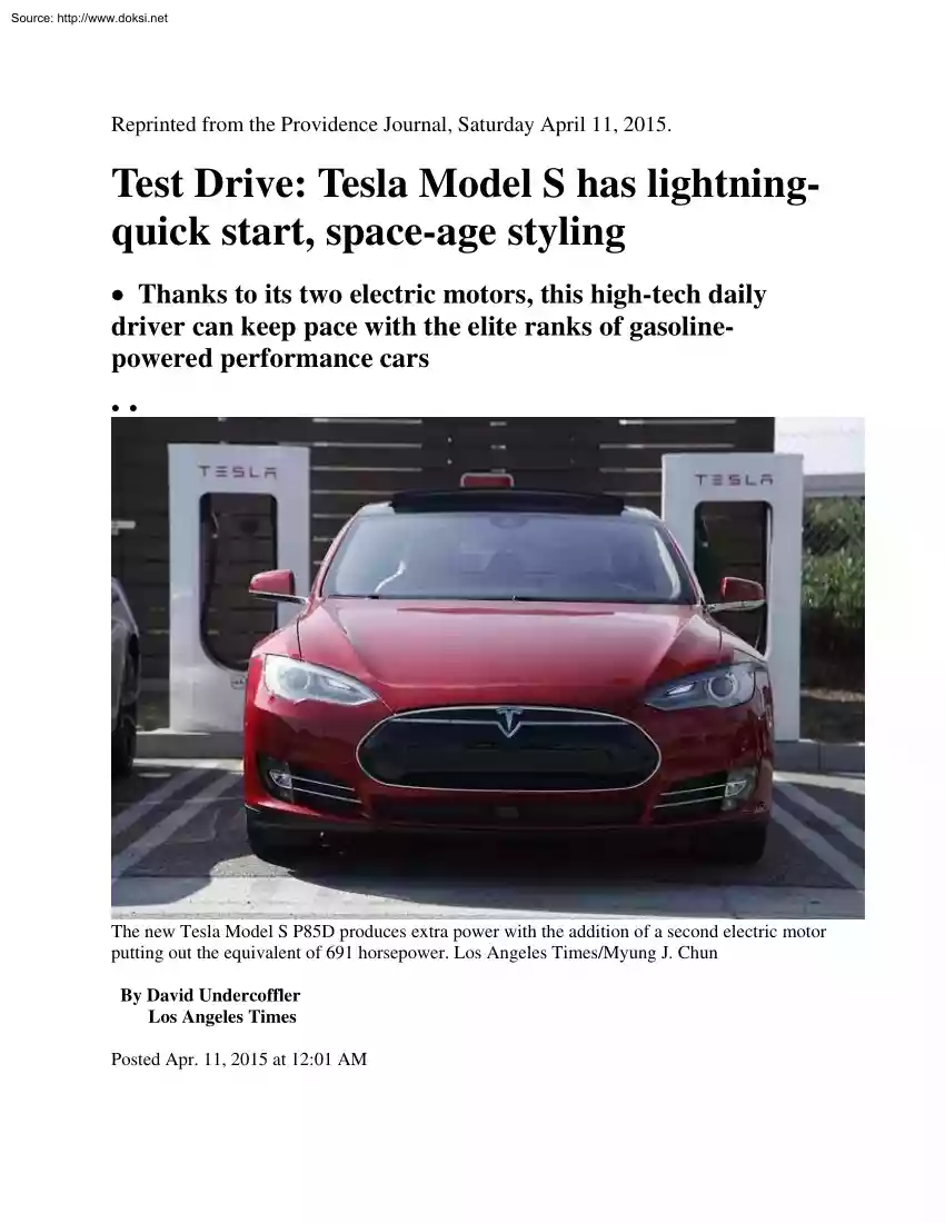 David Undercoffler - Test Drive, Tesla Model S Has Lightningquick Start, Space-age Styling