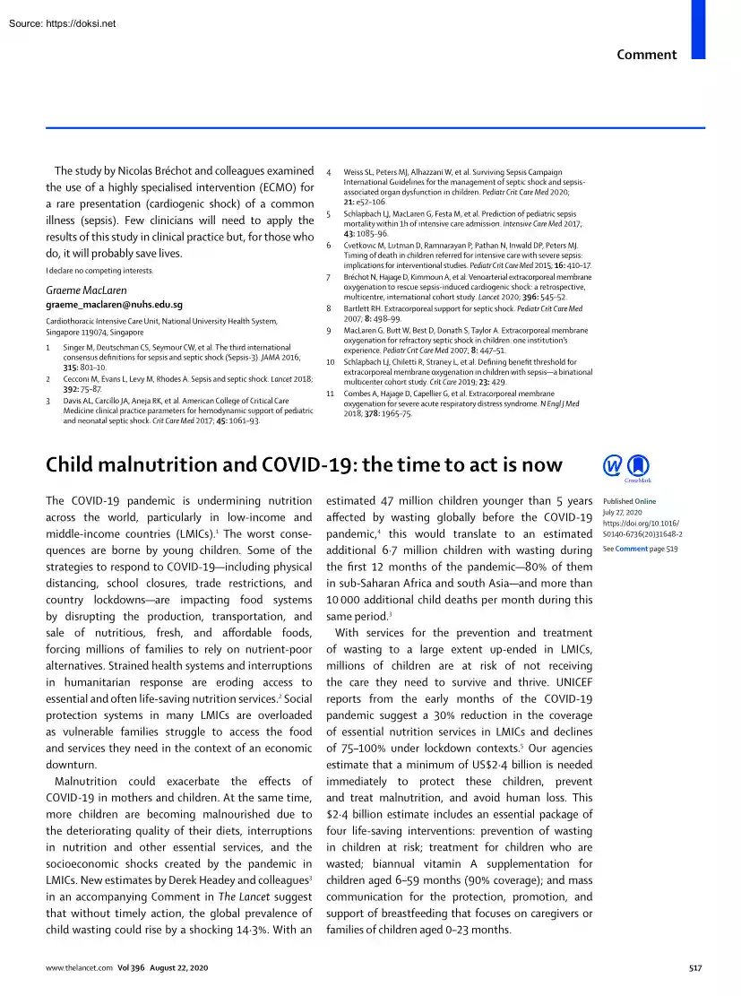 Child Malnutrition and COVID-19, The Time to Act is Now