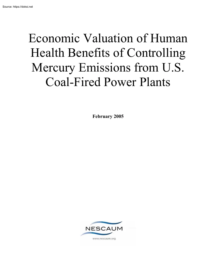 Gobin-Brooks-Kwetz - Economic Valuation of Human Health Benefits of Controlling Mercury Emissions from U.S. Coal-Fired Power Plants