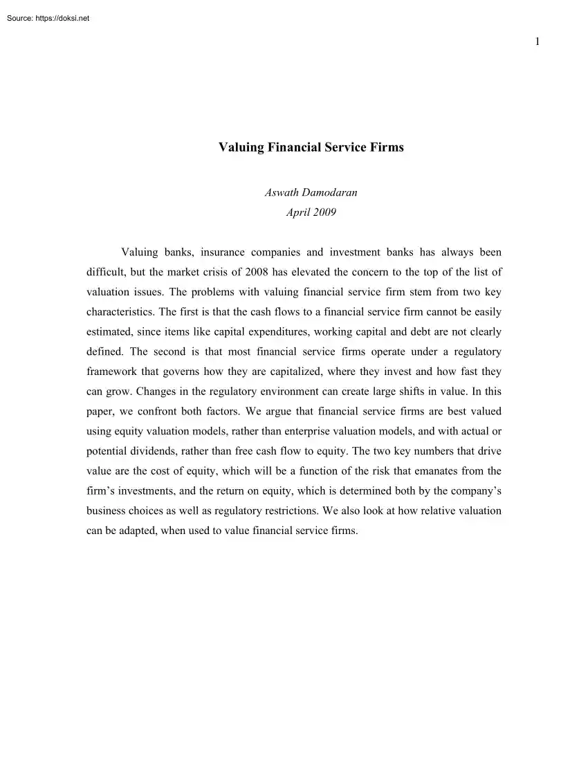 Aswath Damodaran - Valuing Financial Service Firms