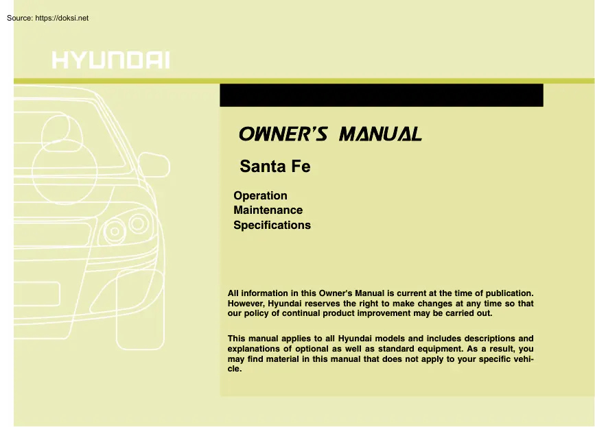 Hyundai Santa Fe Owners Manual