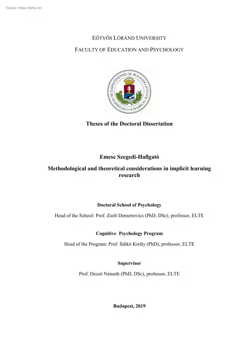 Emese Szegedi-Hallgató - Methodological and theoretical considerations in implicit learning
