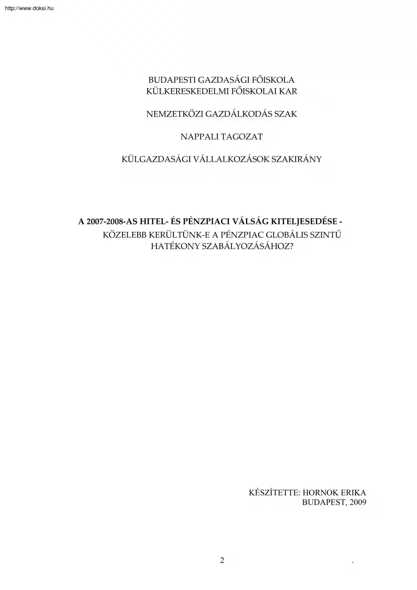 Horváth József - A 2007-2008-as hitel- és pénzpiaci válság kiterjedése