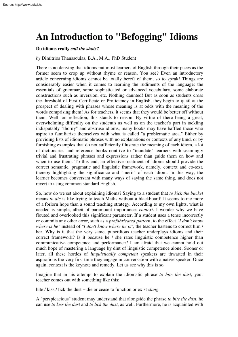 Dimitrios Thanasoulas - An introduction to befogging idioms