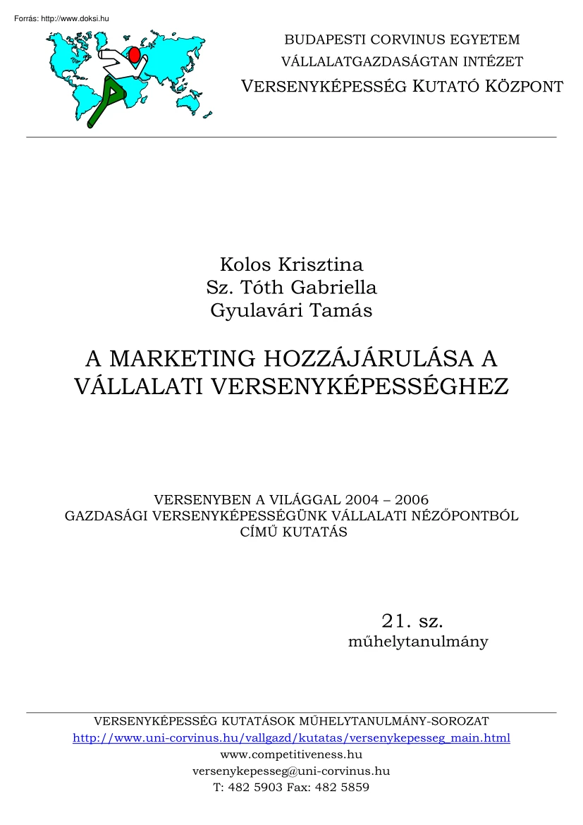 Kolos-Tóth - A marketing hozzájárulása a vállalati versenyképességhez