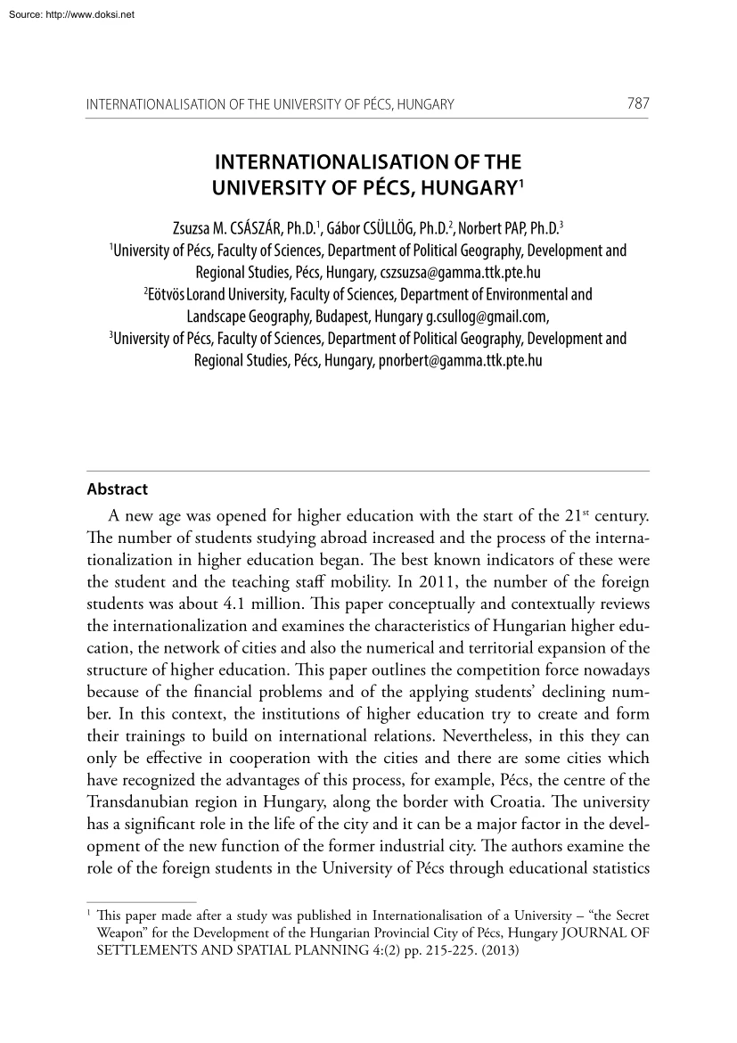 Császár-Csüllög-Pap - Internationalisation of the University of Pécs, Hungary