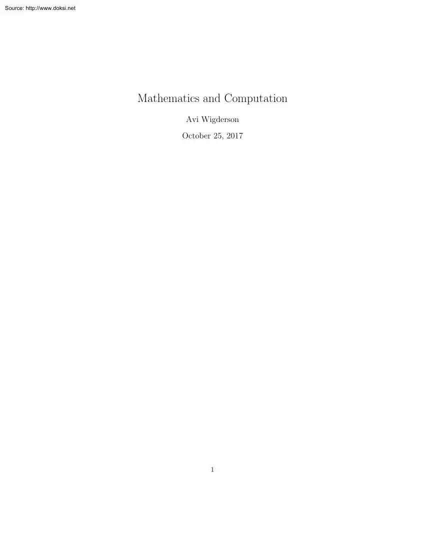 Avi Wigderson - Mathematics and Computation