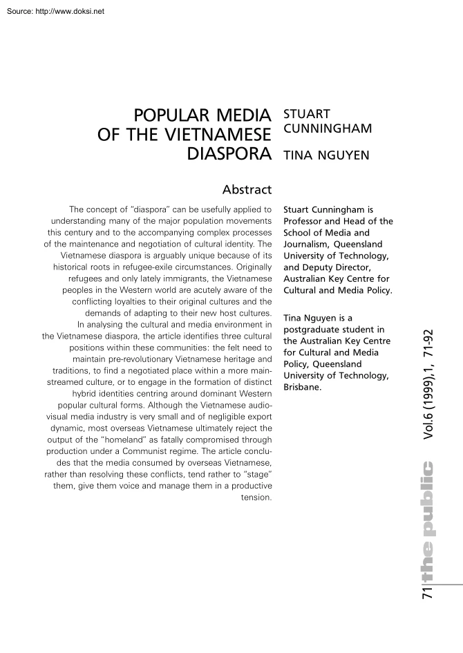 Cunningham-Nguyen - Popular Media of the Vietnamese Diaspora