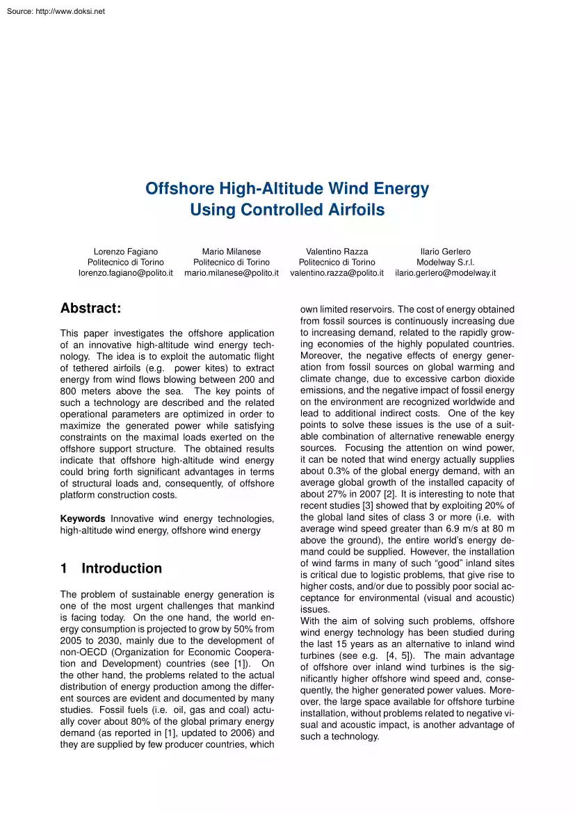 Fagiano-Milanese-Razza - Offshore High-Altitude Wind Energy Using Controlled Airfoils
