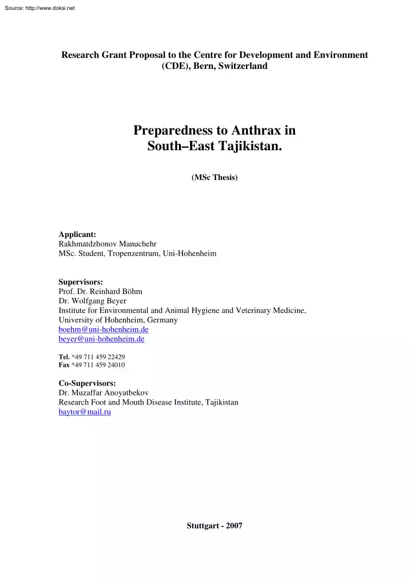 Preparedness to Anthrax in South-East Tajikistan
