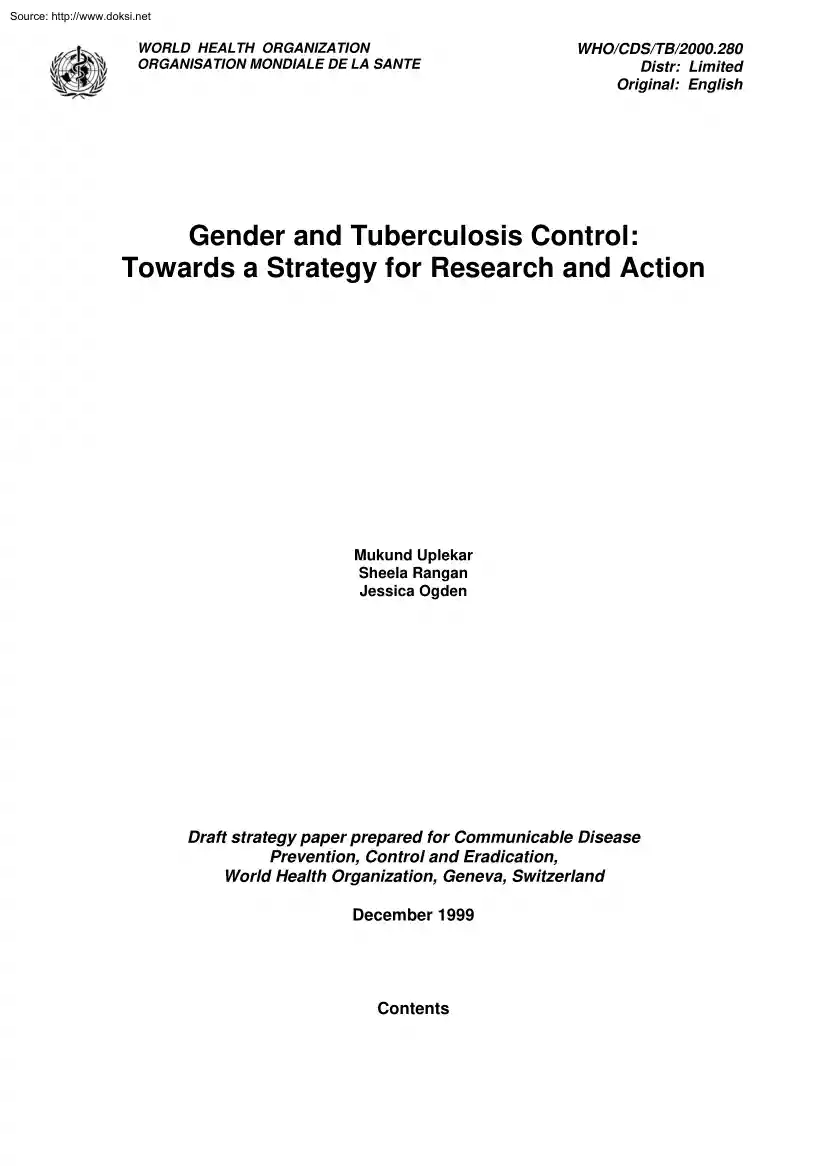 Uplekar-Rangan-Ogden - Gender and Tuberculosis Control, Towards a Strategy for Research and Action