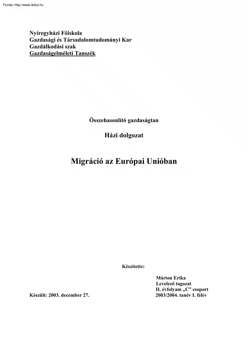Márton Erika - Migráció az Európai Unióban