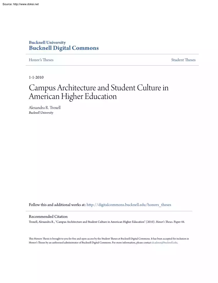 Alexandra R. Troxell - Campus Architecture and Student Culture in American Higher Education