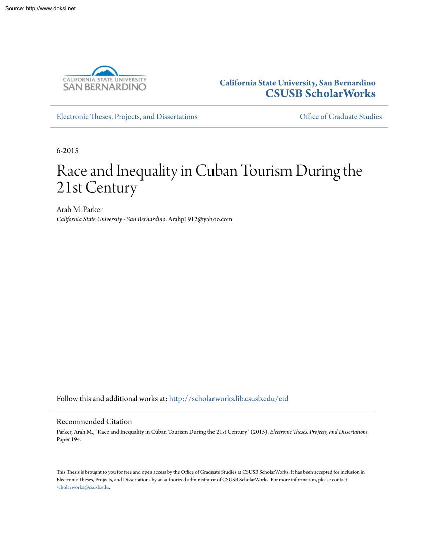 Arah M. Parker - Race and Inequality in Cuban Tourism During the 21st Century