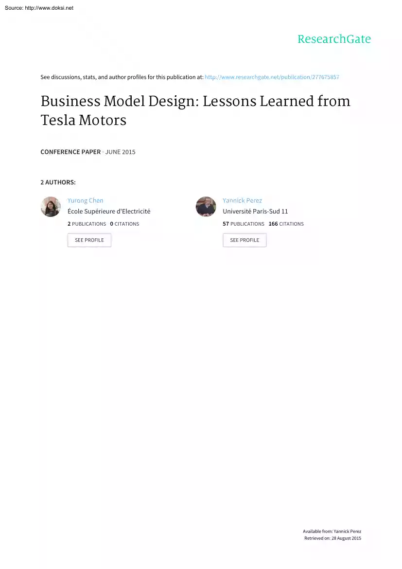 Chen-Perez - Business Model Design, Lessons Learned from Tesla Motors